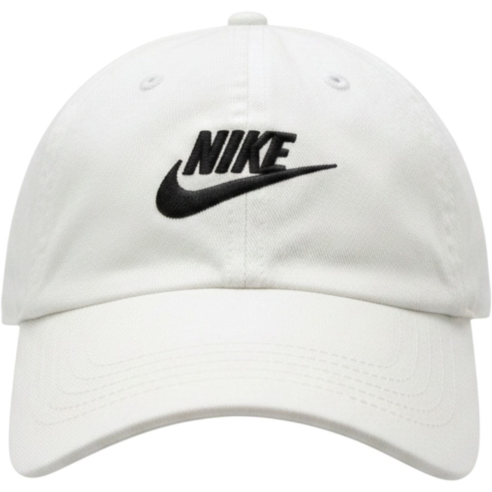 NIKE Club Cap White Cotton Adjustable Strapback Hat S/M Black Embroidered Logo